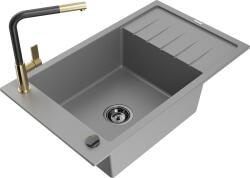 Mexen Elias chiuvetă de granit cu 1 cameră, cu scurgător și robinet de bucătărie Flora, gri - 6511-71-670401-57-B (6511-71-670401-57-B)