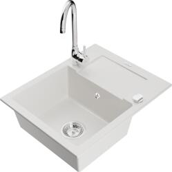 Mexen Enzo chiuvetă de granit cu 1 cuvă cu scurgător și baterie de bucătărie Telma, albă - 6506-20-670200-00 (6506-20-670200-00)