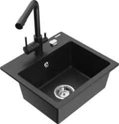 Mexen Milo chiuvetă de granit cu o singură cuvă și baterie de bucătărie Duero, negru/argintiu metalic - 6505-73-671600-70 (6505-73-671600-70)