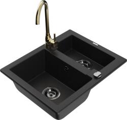 Mexen Carlos chiuvetă de bucătărie din granit cu 1, 5 compartiment și baterie Telma, negru - 6518-77-670200-50-B (6518-77-670200-50-B)