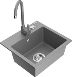 Mexen Milo chiuvetă din granit cu 1 compartiment și baterie de bucătărie Telma, gri - 6505-71-670200-71 (6505-71-670200-71)