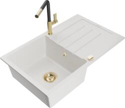 Mexen Bruno chiuvetă de granit cu 1 compartiment cu scurgător și baterie de bucătărie Flora, alb - 6513-20-670401-57-G (6513-20-670401-57-G)
