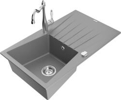 Mexen Cesar chiuvetă de granit cu 1 compartiment, cu scurgător și baterie de bucătărie Carla, gri - 6514-71-670700-00 (6514-71-670700-00)