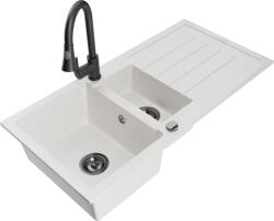 Mexen Andres chiuvetă de granit cu 1, 5 compartimente cu scurgător și baterie de bucătărie Elia, albă - 6515-20-670101-70 (6515-20-670101-70)