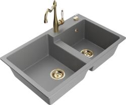 Mexen Tomas chiuvetă de bucătărie din granit cu 2 compartimente și baterie de bucătărie Carla, gri - 6516-71-670700-50 (6516-71-670700-50)