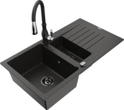 Mexen Matias chiuvetă din granit cu 1, 5 camere, cu scurgător și baterie de bucătărie Savita, negru/auriu - 6502-75-672601-70-B (6502-75-672601-70-B)