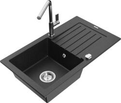 Mexen Pablo chiuvetă de granit cu 1 compartiment, cu scurgător și baterie de bucătărie Flora, negru/argintiu metalizat - 6510-73 (6510-73-670401-00)