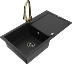 Mexen Leo chiuvetă de granit cu 1 cuvă cu scurgător și baterie de bucătărie Elia, negru - 6501-77-670101-50-B (6501-77-670101-50-B)