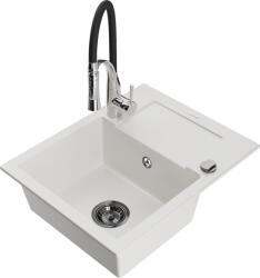 Mexen Enzo chiuvetă de granit cu 1 compartiment cu scurgător și baterie de bucătărie Aster, alb - 6506-20-73450-07-B (6506-20-73450-07-B)