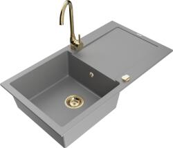 Mexen Leo chiuvetă de bucătărie din granit cu 1 compartiment cu scurgător și baterie Telma, gri - 6501-71-670200-50 (6501-71-670200-50)