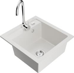 Mexen Vito chiuvetă de granit cu 1 compartiment cu baterie de bucătărie Telma, albă - 6503-20-670200-00 (6503-20-670200-00)