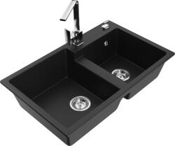 Mexen Tomas chiuvetă din granit cu 2 compartimente și robinet de bucătărie Rita, negru - 6516-77-670300-00 (6516-77-670300-00)