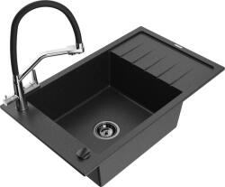 Mexen Elias chiuvetă de granit cu 1 cuvă, cu picurător și baterie de bucătărie Duo, negru/argintiu metalizat (6511-73-671701-07-B)