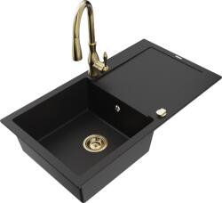 Mexen Leo chiuvetă de granit cu 1 compartiment, cu scurgător și baterie de bucătărie Savita, negru - 6501-77-672601-50 (6501-77-672601-50)