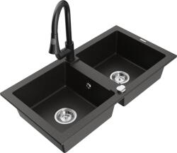 Mexen Mario chiuvetă granit cu 2 compartimente cu baterie de bucătărie Elia, negru/cu metalic auriu - 6504-75-670101-70 (6504-75-670101-70)