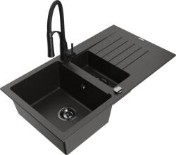 Mexen Matias chiuvetă de granit cu 1, 5 compartimente cu scurgător și baterie de bucătărie Aster, negru/auriu metalic (6502-75-73450-70-B)