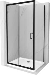 Mexen Apia cabina de duș glisantă 140 x 80 cm, transparentă, neagră + cadă de duș Flat, albă - 840-140-080-70-00-4010B (840-140-080-70-00-4010B)