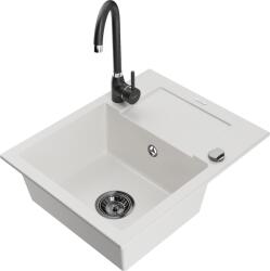 Mexen Enzo chiuvetă de bucătărie din granit cu 1 compartiment și picurător și baterie Telma, albă - 6506-20-670200-70 (6506-20-670200-70)