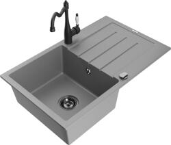 Mexen Bruno chiuvetă de granit 1-cameră cu picurător și baterie de bucătărie Carla, gri - 6513-71-670700-70-B (6513-71-670700-70-B)