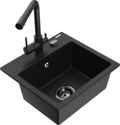 Mexen Milo chiuvetă de bucătărie din granit cu 1 compartiment și baterie Duero, negru - 6505-77-671600-70-B (6505-77-671600-70-B)