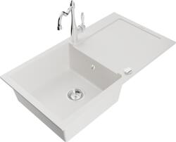 Mexen Leo chiuvetă de granit cu 1 compartiment și scurgător și baterie de bucătărie Carla, alb - 6501-20-670700-00 (6501-20-670700-00)