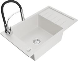 Mexen Elias chiuvetă de granit cu o cuvă și scurgător și baterie de bucătărie Aster, alb - 6511-20-73450-07 (6511-20-73450-07)