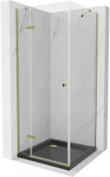 Mexen Roma cabina de duș cu ușă batantă 90 x 90 cm, transparentă, aurie + cădiță Flat, neagră - 854-090-090-50-00-4070G (854-090-090-50-00-4070G)