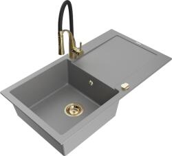 Mexen Leo chiuvetă de granit cu 1 chiuvetă, cu scurgător și baterie de bucătărie Aster, gri - 6501-71-73450-57-G (6501-71-73450-57-G)