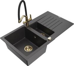 Mexen Matias chiuvetă de granit cu 1, 5 camere cu picurator și baterie de bucătărie Duo, negru cu pete - 6502-76-671701-57-G (6502-76-671701-57-G)