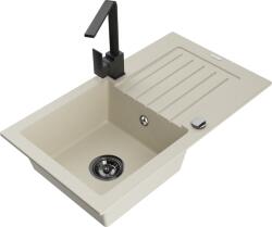 Mexen Pablo chiuvetă granitică cu 1 cuvă, cu scurgător și baterie de bucătărie Rita, bej - 6510-69-670300-70 (6510-69-670300-70)