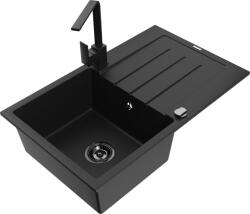 Mexen Bruno chiuvetă din granit cu 1 compartiment cu scurgător și baterie de bucătărie Rita, negru - 6513-77-670300-70-B (6513-77-670300-70-B)
