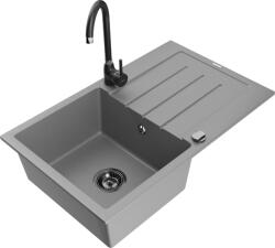 Mexen Bruno chiuvetă de granit cu 1 cuvă, scurgător și baterie de bucătărie Telma, gri - 6513-71-670200-70-B (6513-71-670200-70-B)
