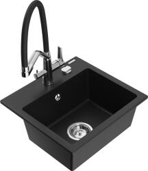 Mexen Milo chiuvetă de bucătărie din granit cu 1 cameră și baterie Duo, negru - 6505-77-671701-07 (6505-77-671701-07)