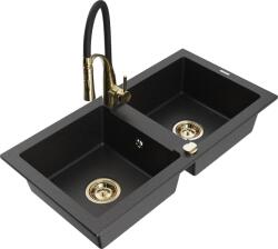 Mexen Mario chiuvetă de granit cu 2 compartimente cu baterie de bucătărie Aster, negru/argintiu metalic - 6504-73-73450-57-G (6504-73-73450-57-G)