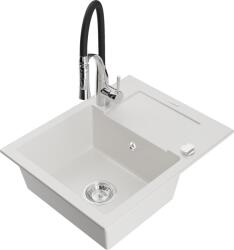 Mexen Enzo chiuvetă din granit cu o singură cuvă cu scurgător și baterie de bucătărie Aster, alb - 6506-20-73450-07 (6506-20-73450-07)