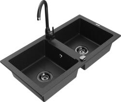 Mexen Mario chiuvetă de bucătărie granit 2 compartimente cu baterie Telma, negru/argintiu - 6504-73-670200-70-B (6504-73-670200-70-B)