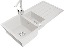 Mexen Andres chiuvetă de bucătărie din granit cu 1, 5 compartimente cu scurgător și baterie Rita, alb - 6515-20-670300-00 (6515-20-670300-00)