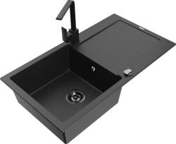 Mexen Leo chiuvetă de bucătărie din granit cu 1 compartiment și scurgător și baterie de bucătărie Rita, negru/argintiu (6501-73-670300-70-B)