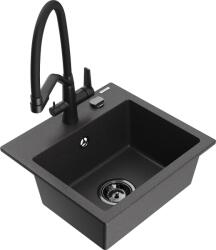 Mexen Milo chiuvetă de bucătărie din granit, cu 1 compartiment și baterie Duo, negru pătat - 6505-76-671701-70-B (6505-76-671701-70-B)