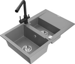 Mexen Gaspar chiuvetă de granit cu 1, 5 camere cu scurgător și baterie de bucătărie Duero, gri - 6507-71-671600-70 (6507-71-671600-70)