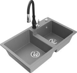 Mexen Tomas Chiuvetă de granit cu 2 compartimente și baterie de bucătărie Savita, gri - 6516-71-672601-70 (6516-71-672601-70)