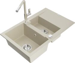 Mexen Gaspar chiuvetă de granit cu 1, 5 compartimente, cu scurgător și baterie de bucătărie Flora, bej - 6507-69-670401-09 (6507-69-670401-09)