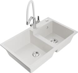 Mexen Tomas chiuvetă de granit cu 2 compartimente și baterie de bucătărie Duo, albă - 6516-20-671701-02 (6516-20-671701-02)