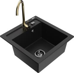 Mexen Vito chiuvetă de granit cu 1 compartiment și baterie de bucătărie Telma, negru - 6503-77-670200-50-B (6503-77-670200-50-B)