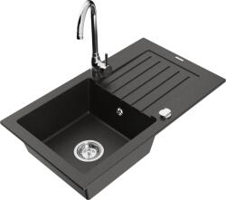 Mexen Pablo chiuvetă de granit cu 1 compartiment cu scurgător și baterie de bucătărie Telma, negru/auriu (6510-75-670200-00)