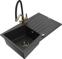 Mexen Cesar chiuvetă de granit cu 1 cameră cu scurgător și baterie de bucătărie Duo, negru/argintiu metalic - 6514-73-671701-57- (6514-73-671701-57-B)