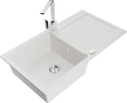 Mexen Leo chiuvetă de granit cu 1 cuvă, cu scurgător și baterie de bucătărie Rita, albă - 6501-20-670300-00 (6501-20-670300-00)