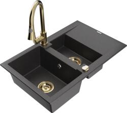 Mexen Gaspar chiuvetă de granit cu 1, 5 cuve cu scurgător și baterie de bucătărie Elia, negru cu pete - 6507-76-670101-50 (6507-76-670101-50)