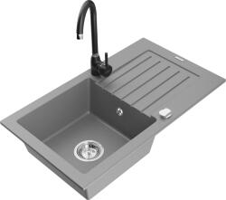 Mexen Pablo chiuvetă de bucătărie din granit cu 1 cuvă, cu scurgător și baterie de bucătărie Telma, gri (6510-71-670200-70)