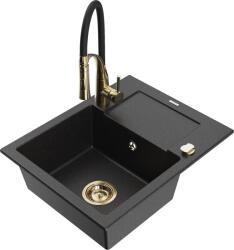 Mexen Enzo chiuvetă de bucătărie din granit cu 1 compartiment și scurgător și baterie de bucătărie Aster, negru/metalic argintiu (6506-73-73450-57-G)